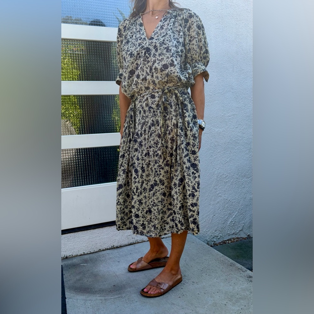 Ulla Johnson Beige and Black Floral Midi Dress size small
